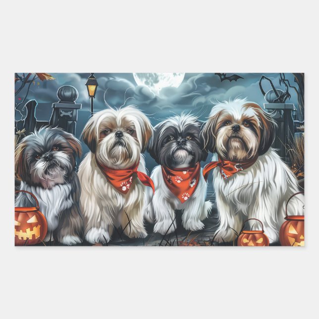 Sticker Rectangulaire Shih Tzu Halloween Épouvantable (Devant)