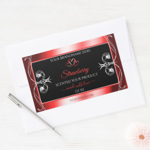 Sticker Rectangulaire Shimmery Ruby Red Frame Black Produit Bijoux Étiqu