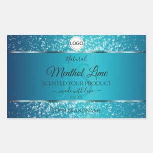 Sticker Rectangulaire Shimmery Turquoise Logo Initiales Parties scintill