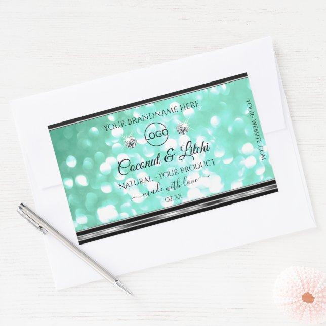Sticker Rectangulaire Shimmery Turquoise Parties scintillant Produit Éti (Enveloppe)