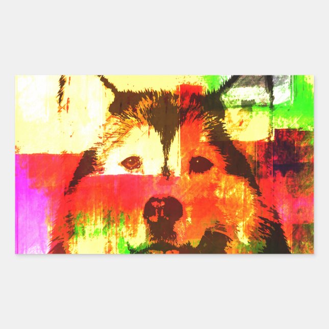 Sticker Rectangulaire Sibérie Husky Chig Art (Devant)