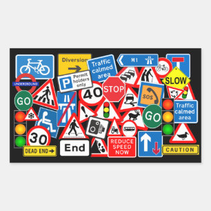 Sticker Rectangulaire Signes routiers colorés