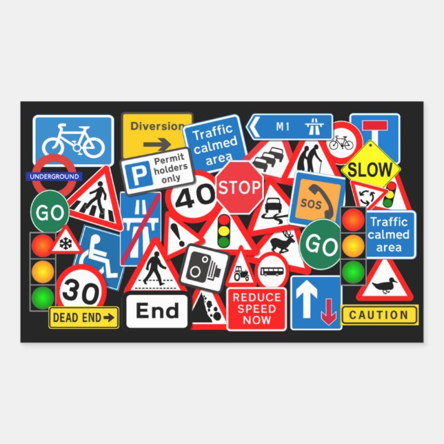 Sticker Rectangulaire Signes routiers colorés (Devant)