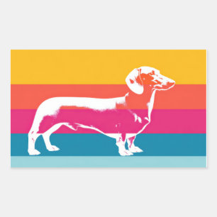 Sticker Rectangulaire Silhouette de dachshund d'art pop rétro
