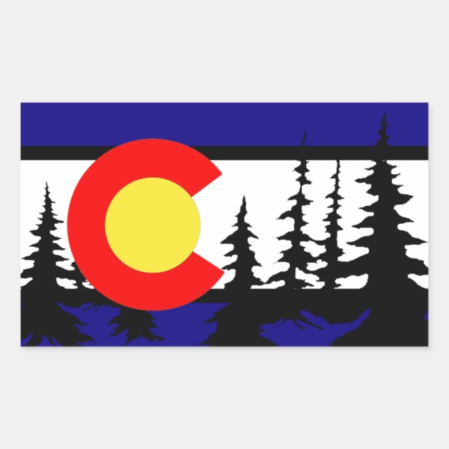 Sticker Rectangulaire Silhouette de l'arbre du drapeau du Colorado (Devant)