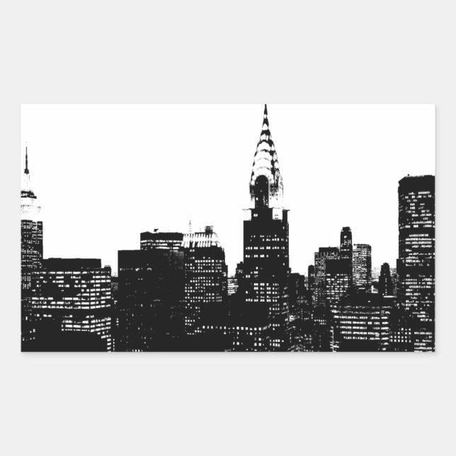 Sticker Rectangulaire Silhouette de New York noir et blanc (Devant)