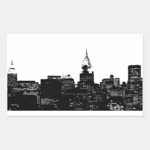 Sticker Rectangulaire Silhouette de New York noir et blanc