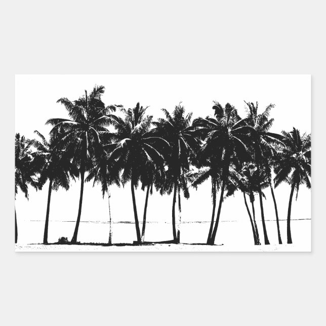 Sticker Rectangulaire Silhouette de palmiers blancs noirs (Devant)