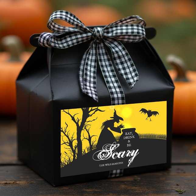 Sticker Rectangulaire Silhouette de sorcière pieuse Halloween (Wicked witch silhouette Halloween theme rectangle stickers 4.5 x 2.7 inch (sheet of 4)  )