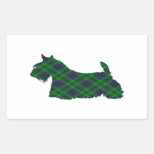 Sticker Rectangulaire Silhouette de Terrier Écossais Tartan