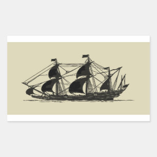 Sticker Rectangulaire Silhouette du navire avec voiles de billage