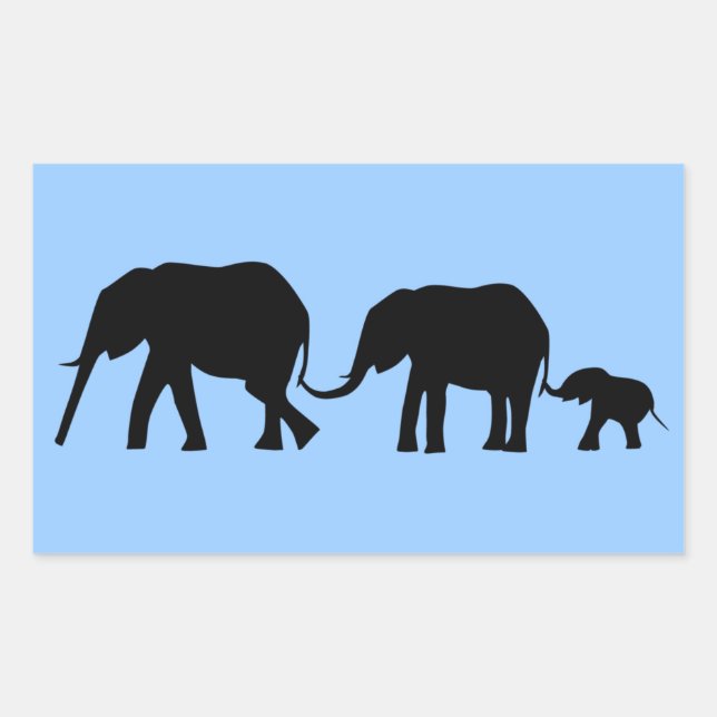 Sticker Rectangulaire Silhouettes de 3 éléphants tenant des rails (Devant)