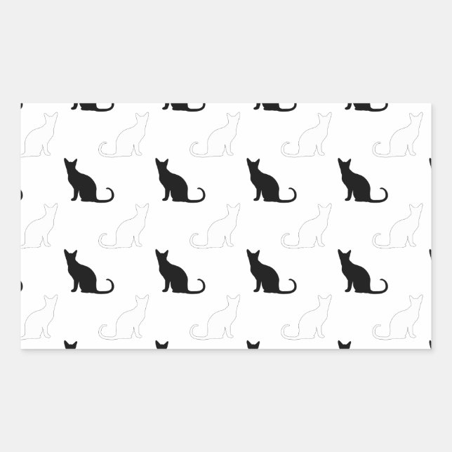 Sticker Rectangulaire Silhouettes de chats noirs et blancs (Devant)