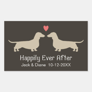 Sticker Rectangulaire Silhouettes de teckel avec cœur et texte