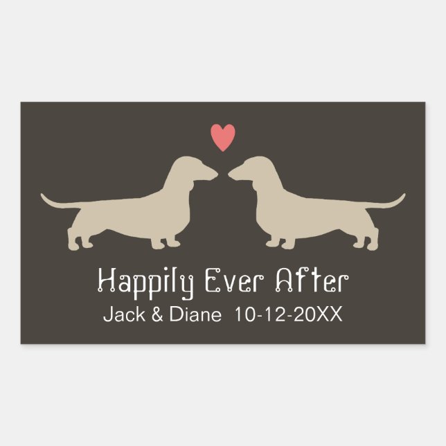 Sticker Rectangulaire Silhouettes de teckel avec cœur et texte (Devant)