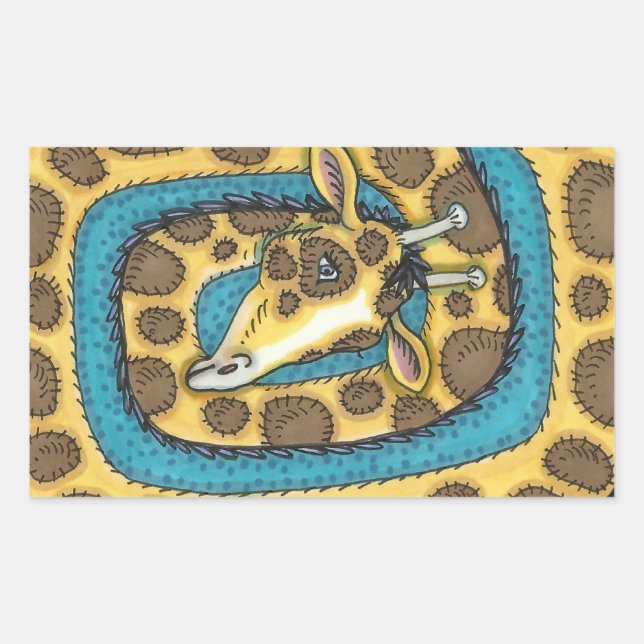STICKER RECTANGULAIRE SILLEMENT GIRAFFE LONG COU ET SPOTS, FUNNY FOLK AR (Devant)