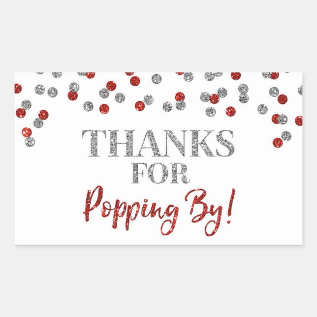 Sticker Rectangulaire Silver Red Confetti Merci pour Popping By (Devant)