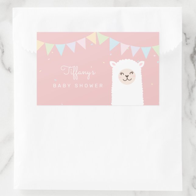 Sticker Rectangulaire Simple Elegant Douce Alpaca Llama Baby shower fill (Sac)