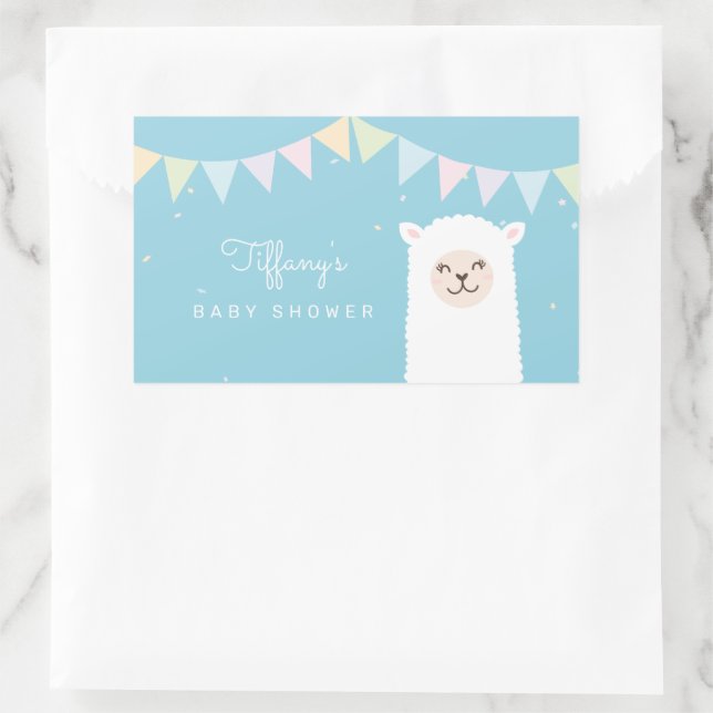 Sticker Rectangulaire Simple Elegant Doux Alpaca Llama Baby shower garço (Sac)