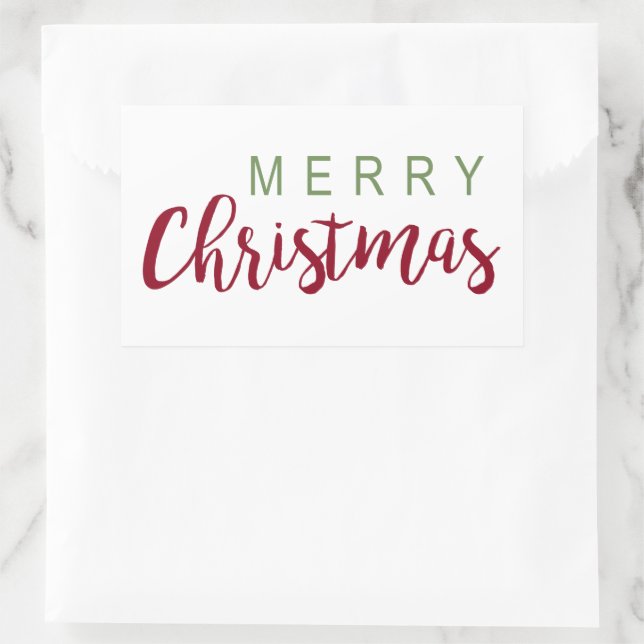 Sticker Rectangulaire Simple Joyeux Noël Rouge Vert Lettres Festive (Sac)