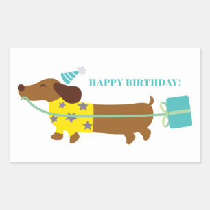 Sticker Rectangulaire Simple Moderne Classique Joyeux Anniversaire Chien