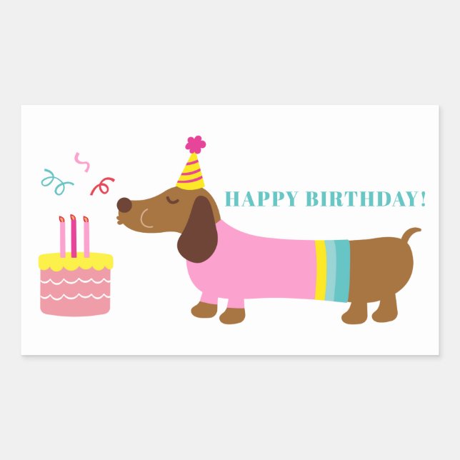 Sticker Rectangulaire Simple Moderne Classique Mignon Chien Joyeux Anniv (Devant)