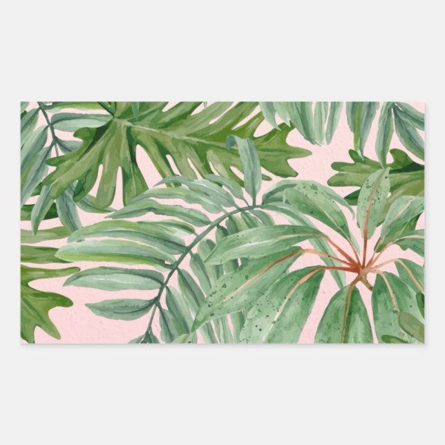 Sticker Rectangulaire Simple moderne Pink Palm Leaf Tropical Floral (Devant)
