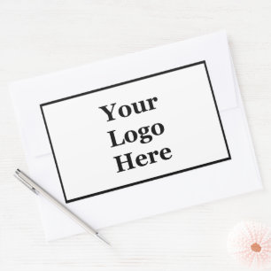 Sticker Rectangulaire Simple noir et blanc Votre logo ici Modèle