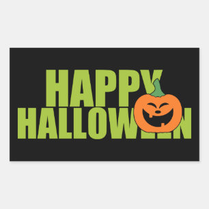 Sticker Rectangulaire Simple Vert Clair Joyeux Halloween Citrouilles