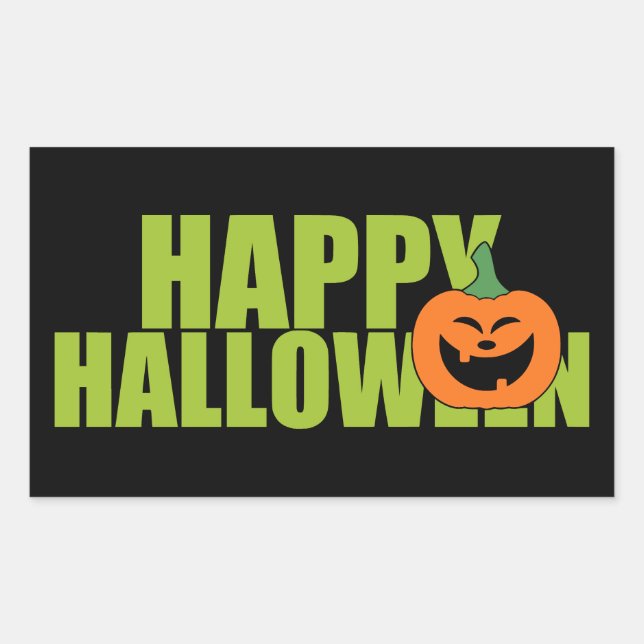 Sticker Rectangulaire Simple Vert Clair Joyeux Halloween | Citrouilles (Devant)