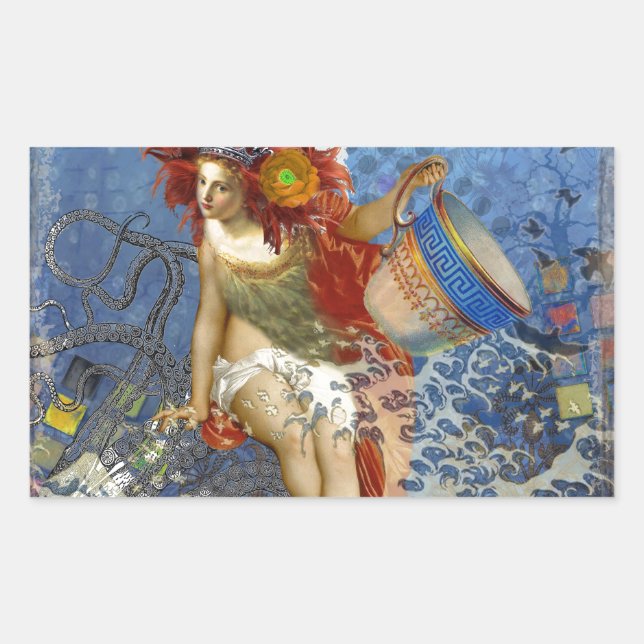 Sticker Rectangulaire Sirène gothique bleu Aquarius Art (Devant)