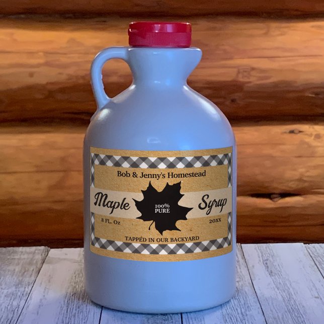 Sticker Rectangulaire Sirop d'érable Papier Kraft noir Buffalo Check Lea (Créateur téléchargé)