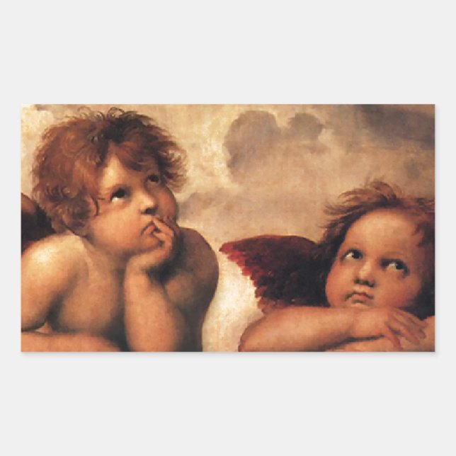 Sticker Rectangulaire Sistine Madonna 2 anges par Raphael (Devant)