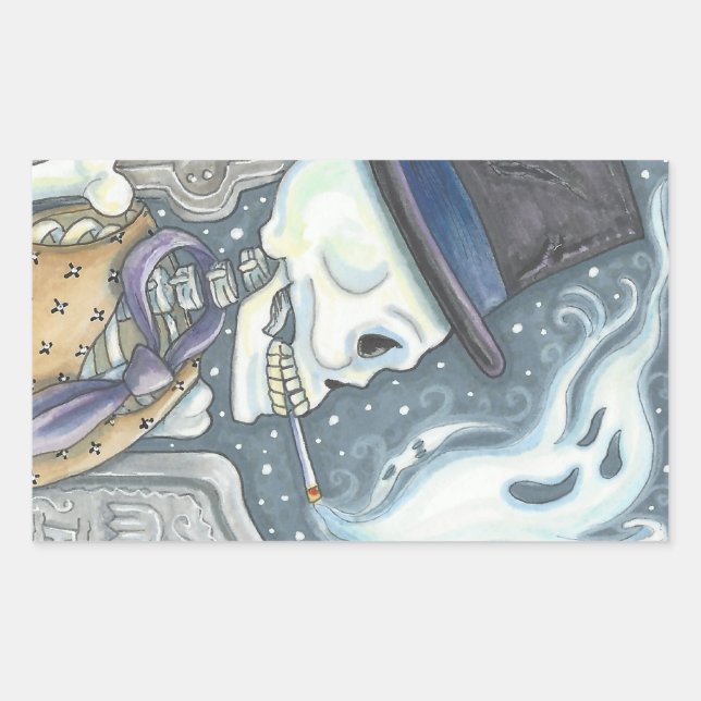 Sticker Rectangulaire SKELETON FUMEUR, BÂTISSERIES DE CEMETERIE Rec (Devant)