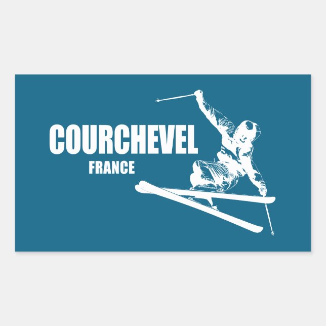 Sticker Rectangulaire Skier Courchevel France (Devant)