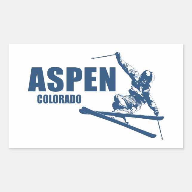 Sticker Rectangulaire Skier d'Aspen Colorado (Devant)