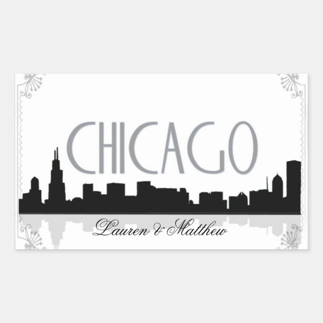 Sticker Rectangulaire Skyline Chicago noir et blanc (Devant)