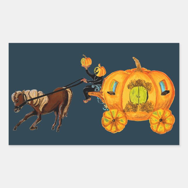 Sticker Rectangulaire Sleepy Hollow Horseman Citrouille Carriage sans tê (Devant)