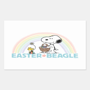 Sticker Rectangulaire Snoopy & Woodstock - Beagle de Pâques