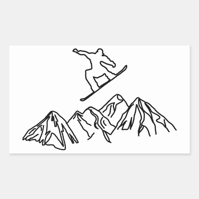 Sticker Rectangulaire Snowboarder en montagne, 02, (Devant)
