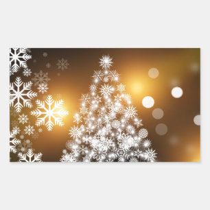 Sticker Rectangulaire Snowflake sapin de Noël avec Arrière - plan d'or