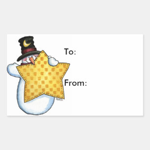 Sticker Rectangulaire Snowman avec Star - Tags cadeaux