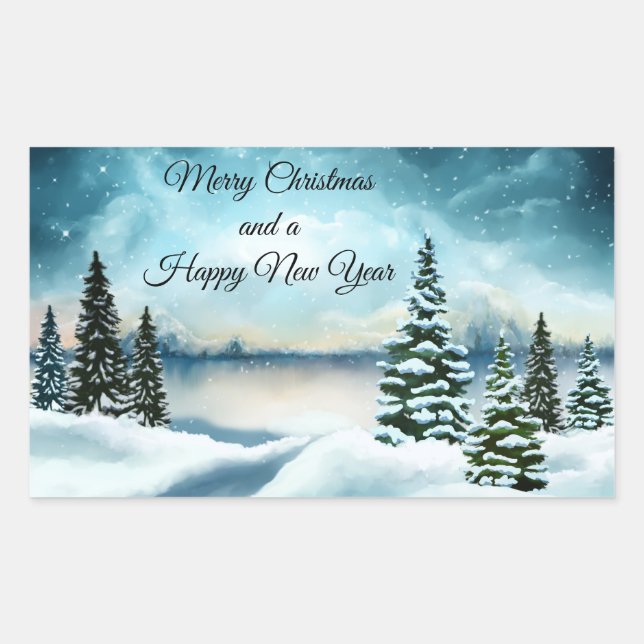 Sticker Rectangulaire Snowy pine (Devant)