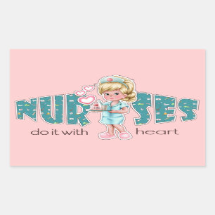 Sticker Rectangulaire Soins infirmiers avec coeur. Cute Blond Nurse