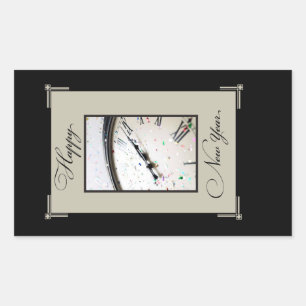 Sticker Rectangulaire Soirée du Nouvel An sophistiquée, Noir & Tan