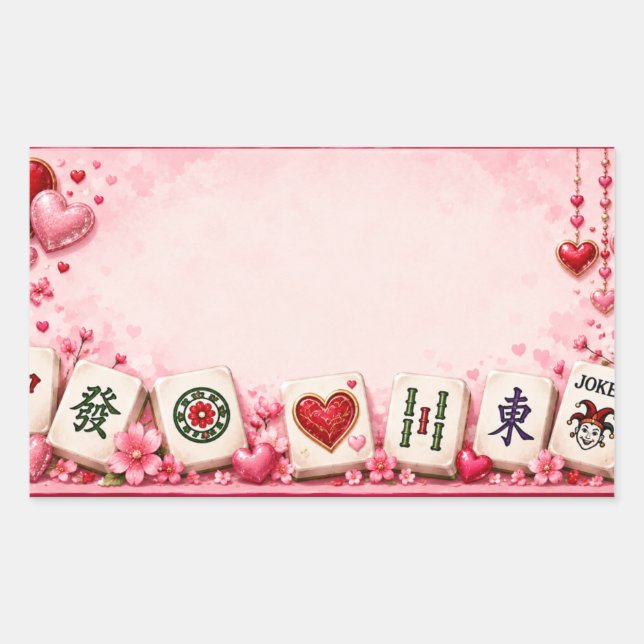 Sticker Rectangulaire Soirée Mahjong de la Saint-Valentin (Devant)