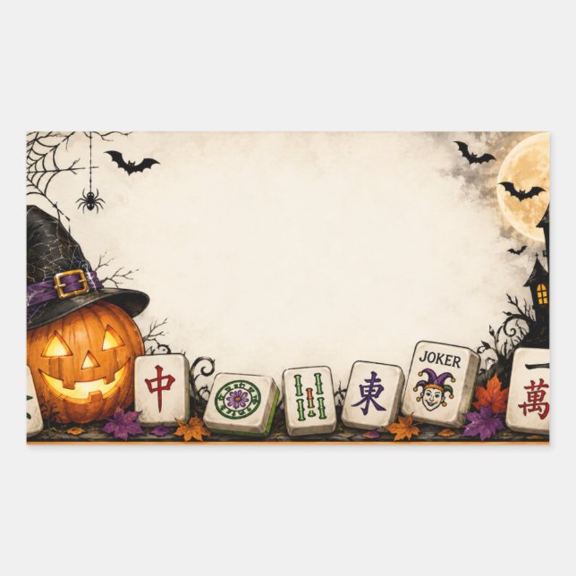 Sticker Rectangulaire Soirée Mahjong Halloween (Devant)