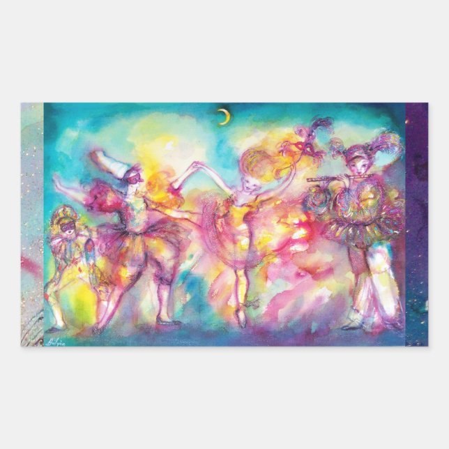 Sticker Rectangulaire SOIRÉE MASQUÉE, Masques de Mardi Gras, Danse, Musi (Devant)