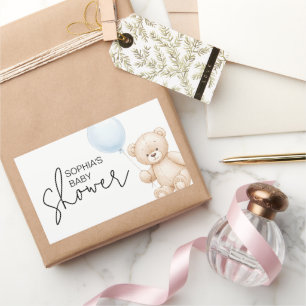 Sticker Rectangulaire Soirée minimaliste moderne Baby shower Ours en Ted