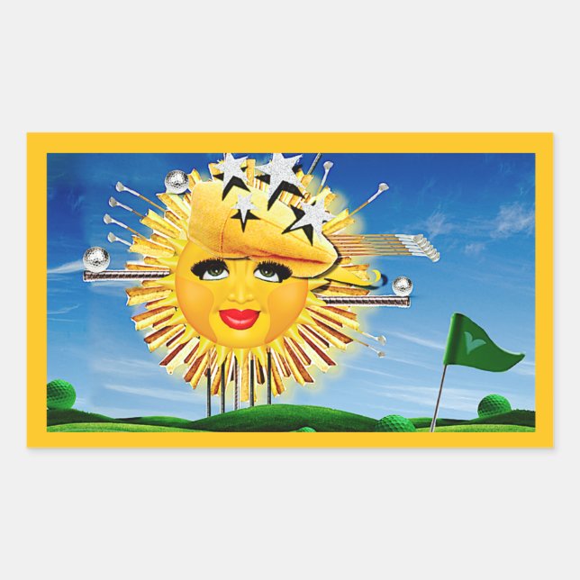 STICKER RECTANGULAIRE SOLEIL ! ENSOLEILLEMENT! JOUR ENSOLEILLÉ DE GOLF ! (Devant)